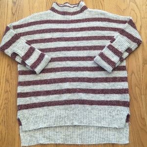 American Eagle Creme and Burgundy Striped Sweater